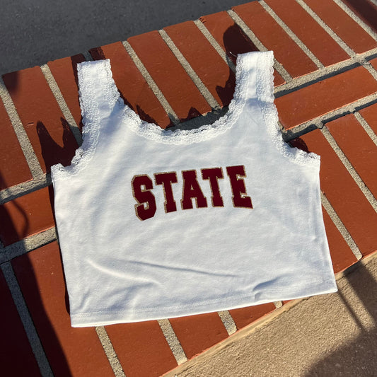 "STATE" Lace Cropped Tank Top