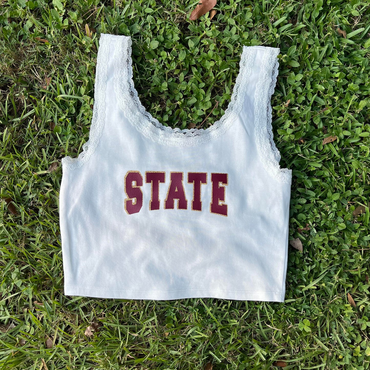 "STATE" Lace Cropped Tank Top